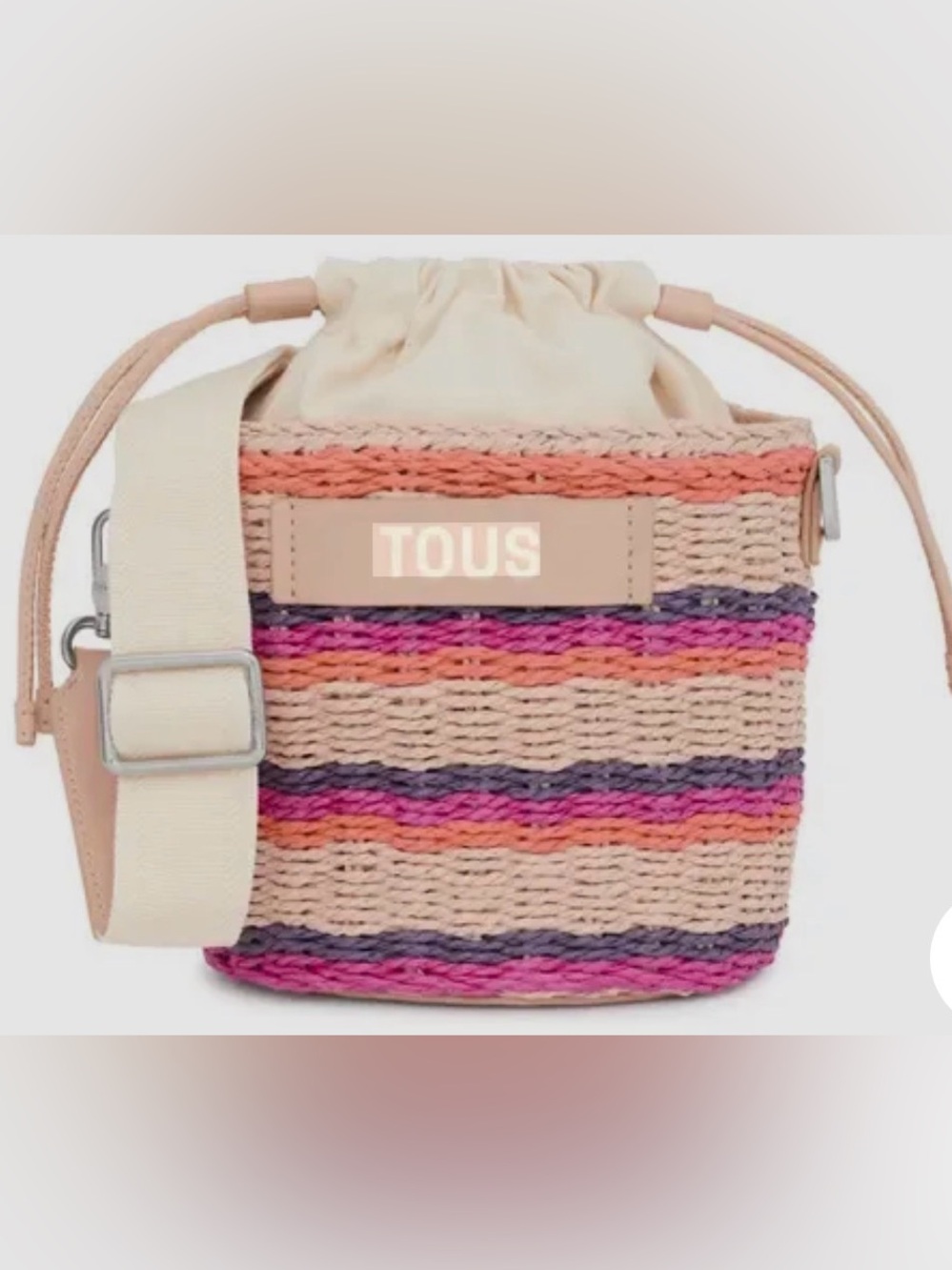 TOUS Pink Multicolor Striped Rafia Bucket Bag - Picture 2 of 8